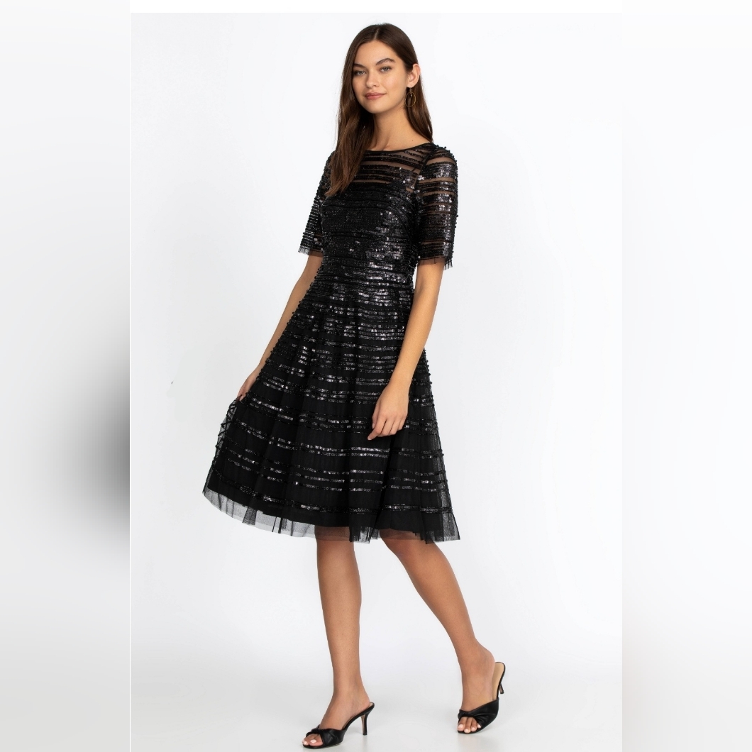 Nwt Size 10 B Johnny Was Black Beaded Sequin Midi Cocktail Dress
